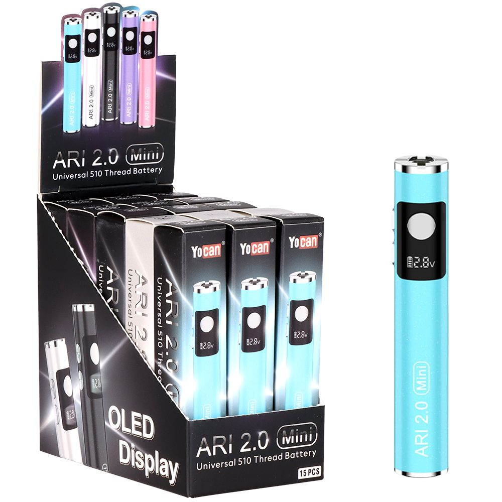 15CT DISPLAY – Yocan Ari 2.0 Mini 510 Battery – 400mAh / Assorted Colors