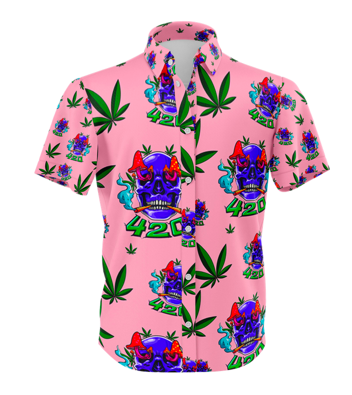 Pink Skull Leaf Graphic Tee