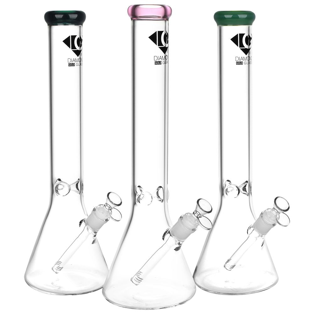 Diamond Glass Gold Classic Beaker Water Pipe – 16.25″ / 14mm F