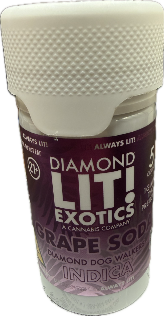 Diamond Lit! – Exotics Dog Walkers – 5CT Jar – 1G Delta- Pre-Rolls (Sativa / Hybrid / Indica)