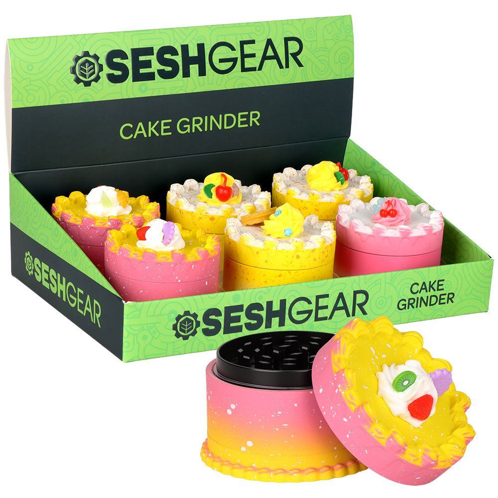 6CT DISPLAY – SeshGear Zinc & Resin Cake Grinder – 3pc / 2.7″ / Assorted Styles