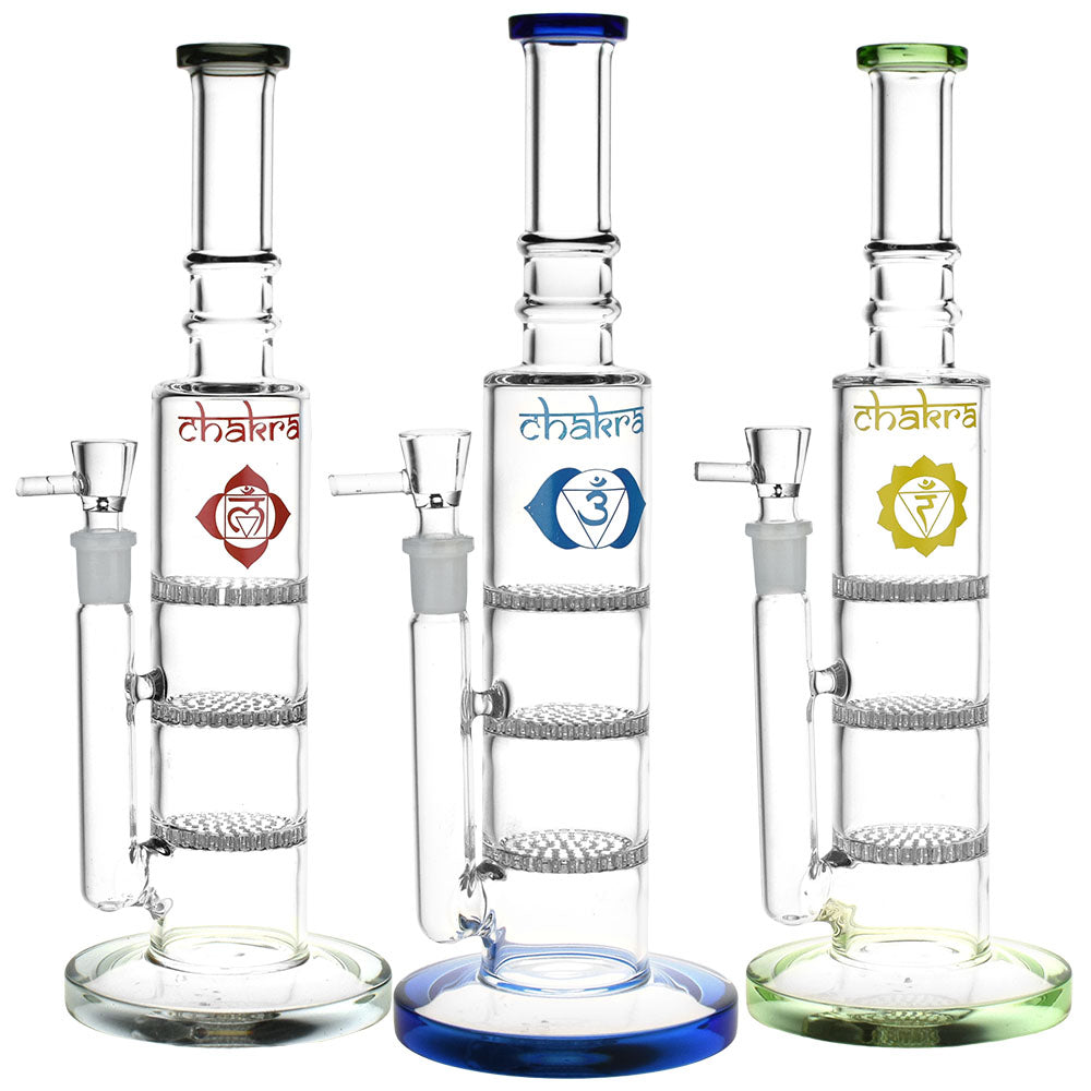 Rising Awareness Chakra Glass Water Pipe – 12″ / 14mm F / Colors Vary