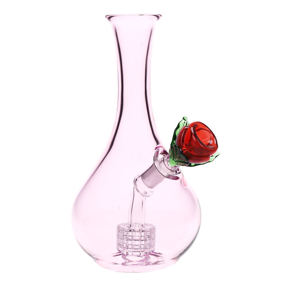 Rose in Vase Glass Water Pipe – 7″ / 14mm F