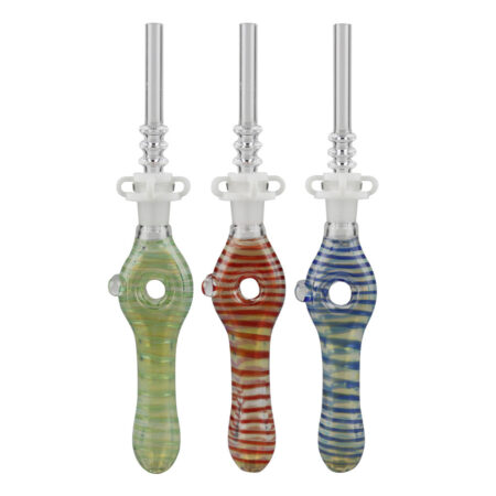 Glass Donut Dab Straw w/ Quartz Tip – 6.75″/10mm/Colors Vary