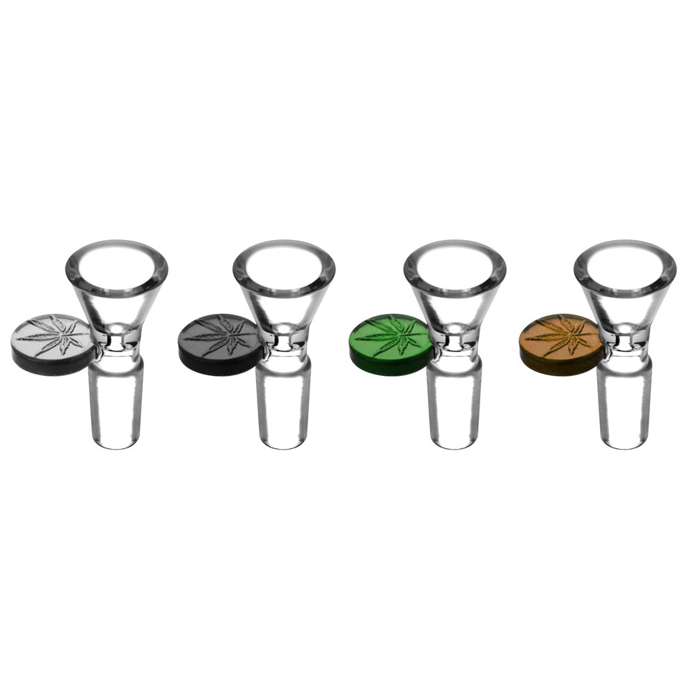 Herb Slide w/ Embossed Leaf Tab – 14mm Male / Colors Vary