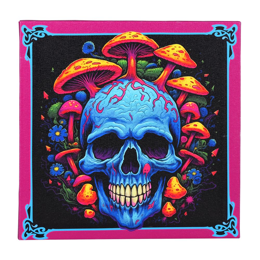 Skull with Mushrooms Canvas Print w/ Wood Frame – 10″