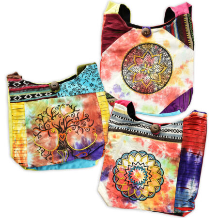 ThreadHeads Embroidered Tie-Dye Sling Bag - 8"x8"/Asst - 3PC