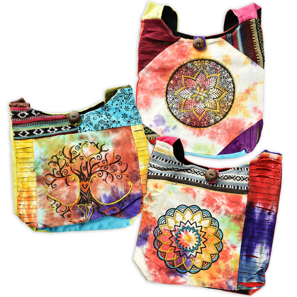 ThreadHeads Embroidered Tie-Dye Sling Bag – 8″x8″/Asst – 3PC