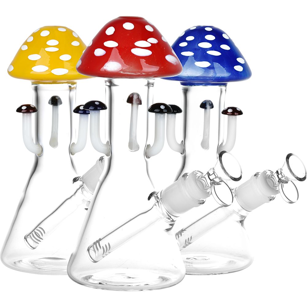 Marvelous Mushroom Melange Glass Water Pipe – 8.25″ / 14mm F / Colors Vary