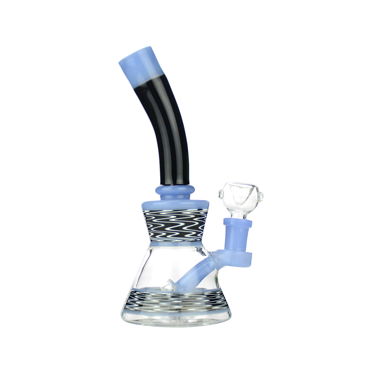 8" Black White WigWag Art Bong with 14mm Male Bowl - Black White - Image 2