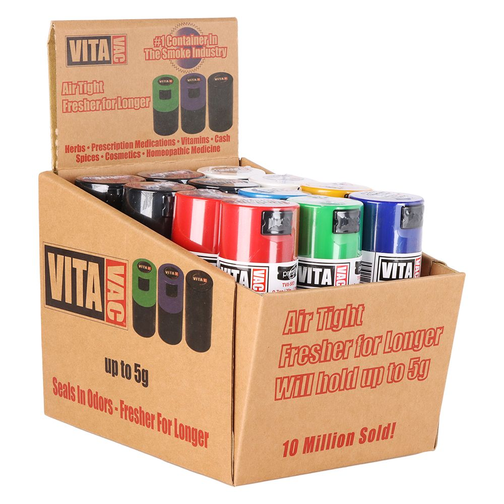 24CT DISPLAY – Vitavac Smell Proof Container – 2.75″ / Assorted Colors