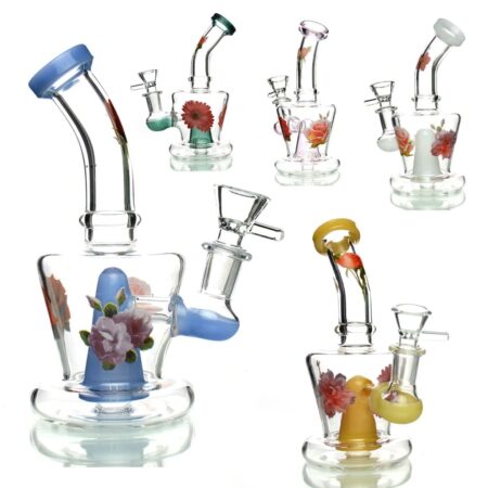 Stylish Flower Sticker Water Pipe with 14mm Male Bowl