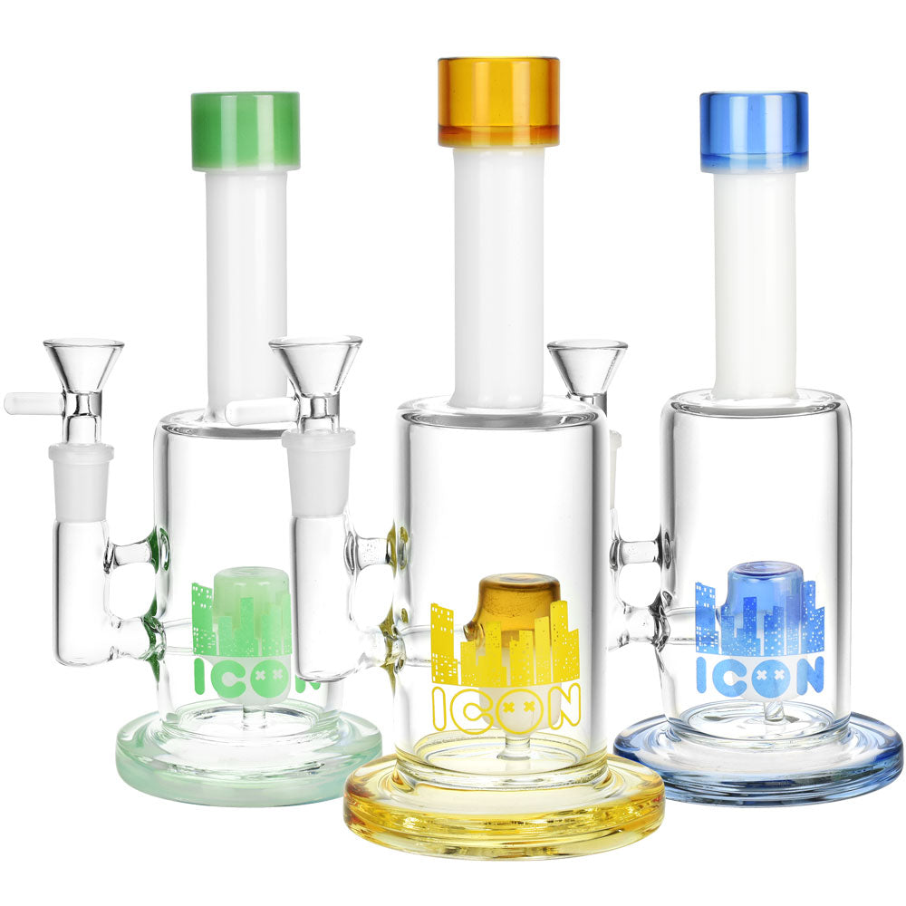 Diamond Glass Icon Pill Water Pipe – 8″/14mm F/Clrs Vry
