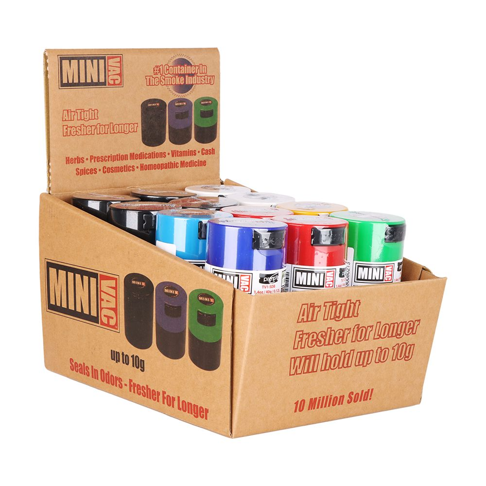 24CT DISPLAY – Minivac Smell Proof Container – 2.9″ / Assorted Colors