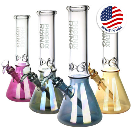 Phoenix Rising Metallic Bottom Beaker Water Pipe -12"/14mm F/Clrs Vry