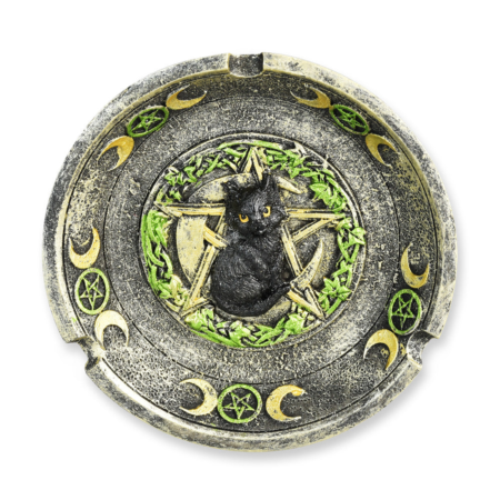 Black Cat Pentagram Polyresin Incense Burner - 4.75"