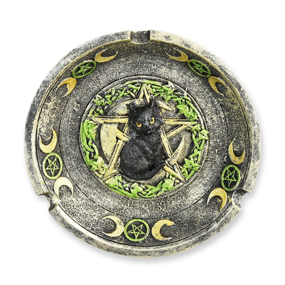 Black Cat Pentagram Polyresin Incense Burner – 4.75″