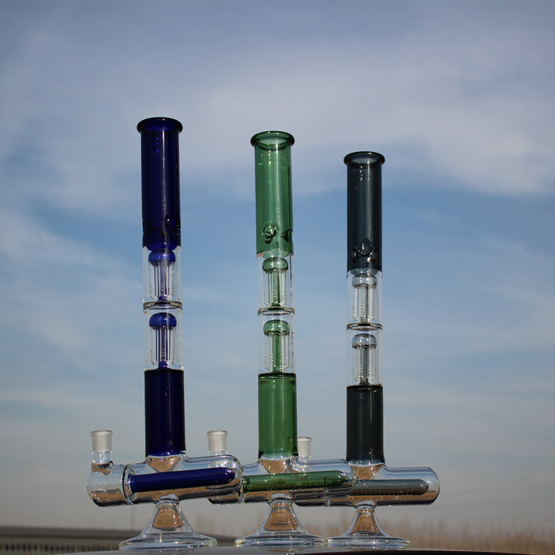 Inline and Dual Arm Percolated Glass Water Pipe 18″
