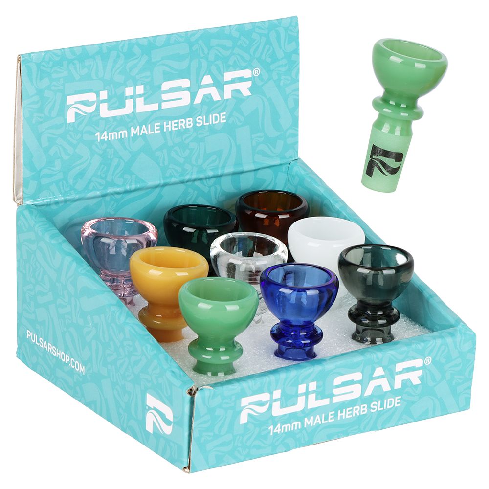 9CT DISPLAY – Pulsar Goblet Glass Herb Slide – 14mm M / Assorted Colors
