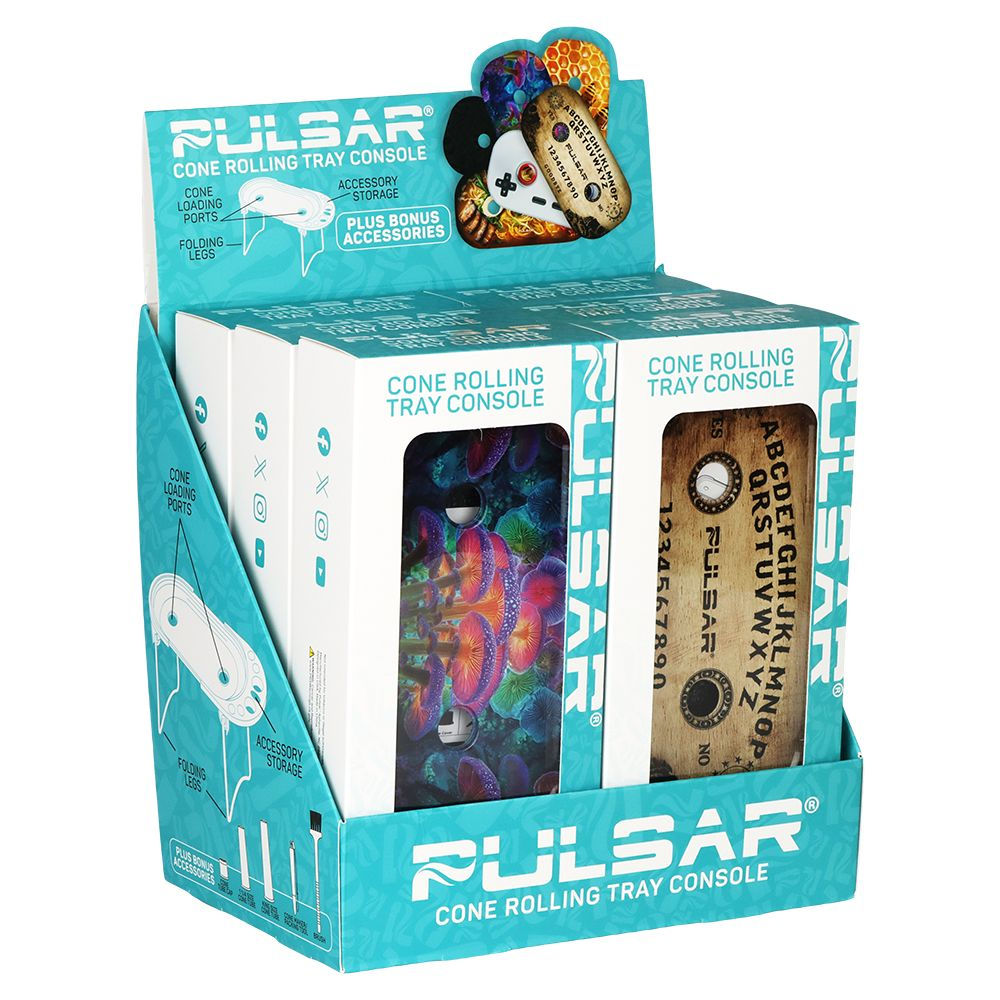 6CT DISPLAY – Pulsar Elevated Cone Rolling Tray Console Assortment 2 – 9.25″x4.2″ /  Assorted Designs