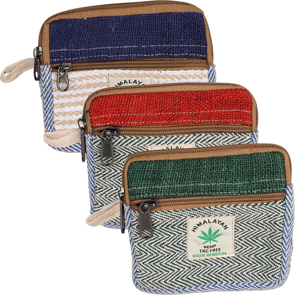 Himalayan Hemp Zig Zag Coin Purse – 6″ x 5″ / Colors Vary