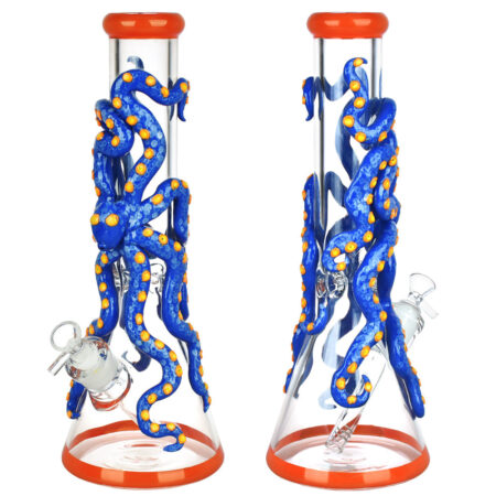 Octopus 3D Painted Beaker Water Pipe - 13.5"/14mm F