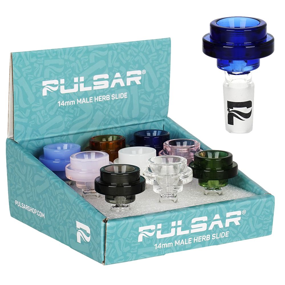 9CT DISPLAY – Pulsar Cool Ring Glass Herb Slide – 14mm M / Assorted Colors