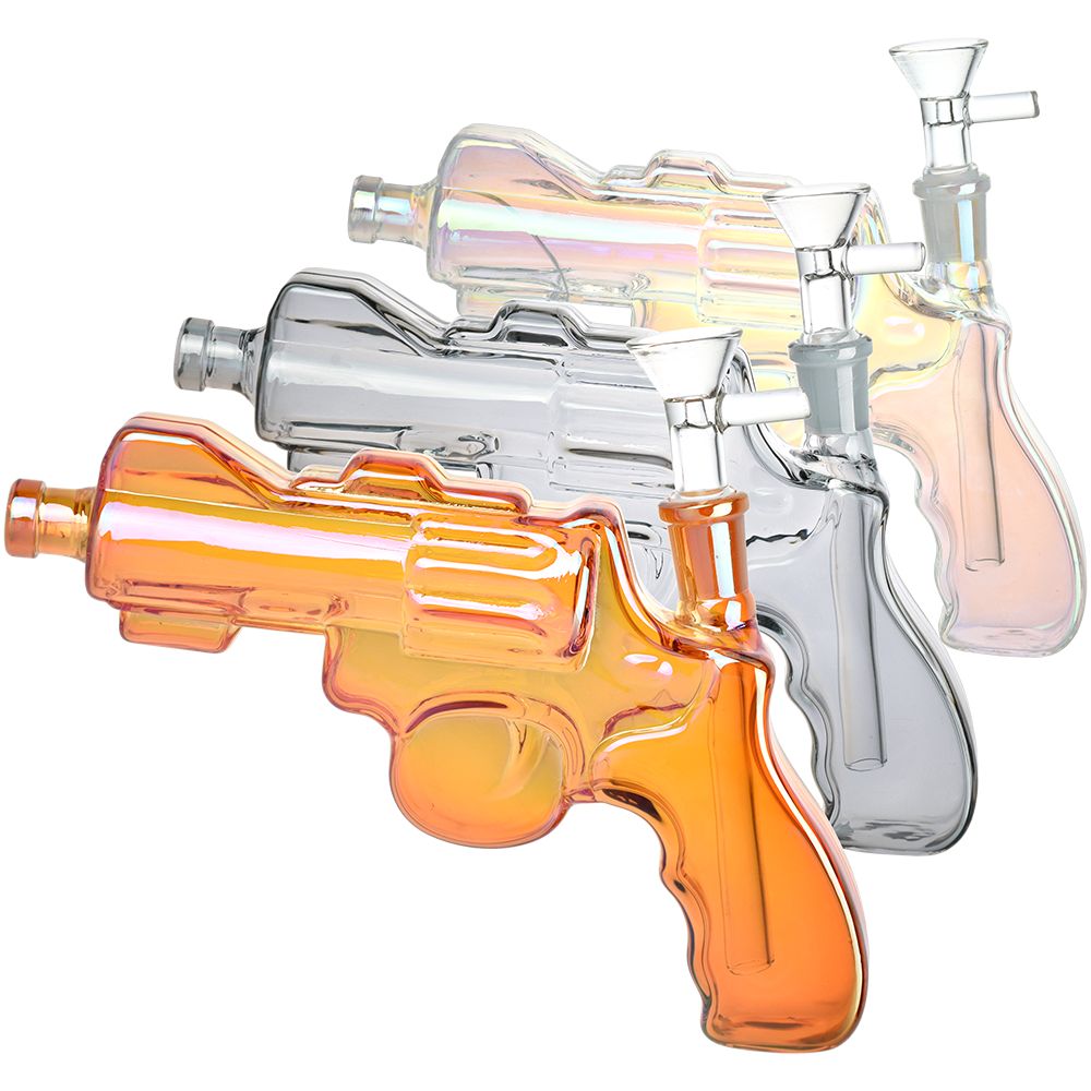 Revolver Handgun Electroplated Water Pipe – 8″ / 14mm F