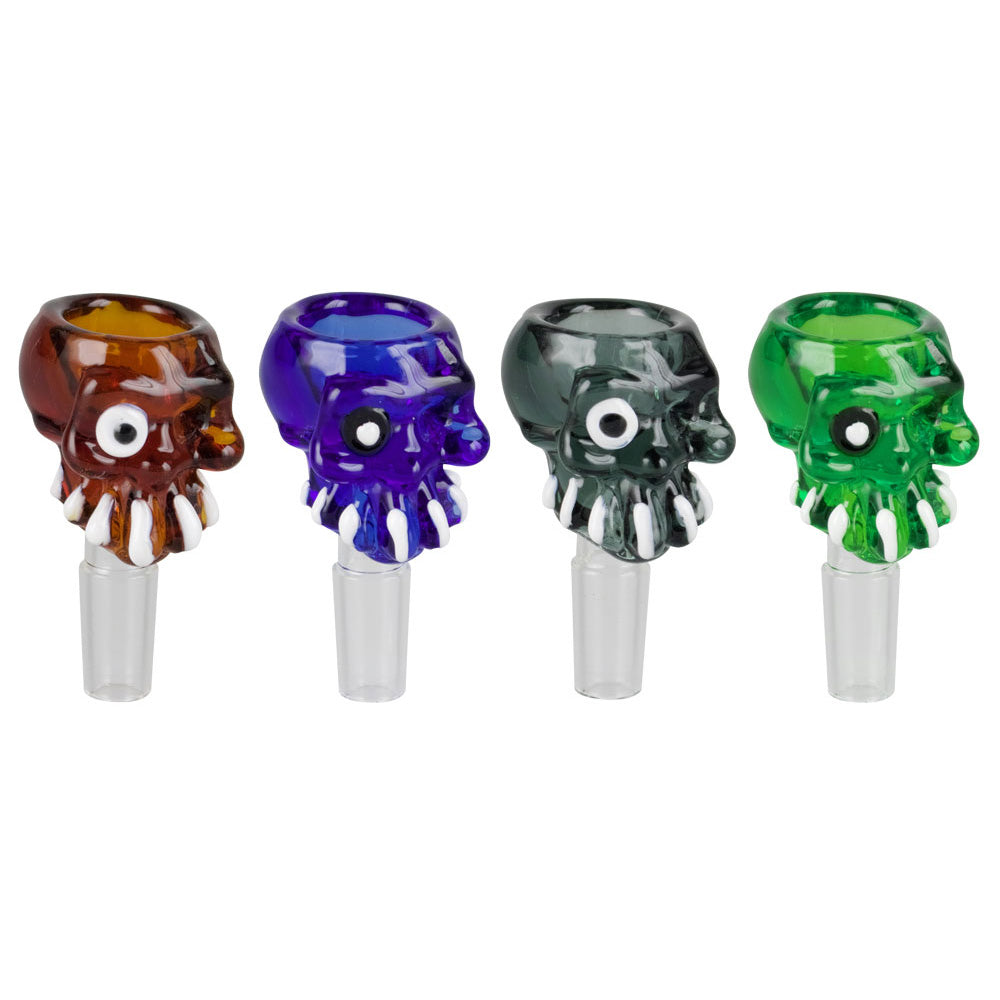 Cartoon Skull Herb Slide – 14mm Male / Colors Vary