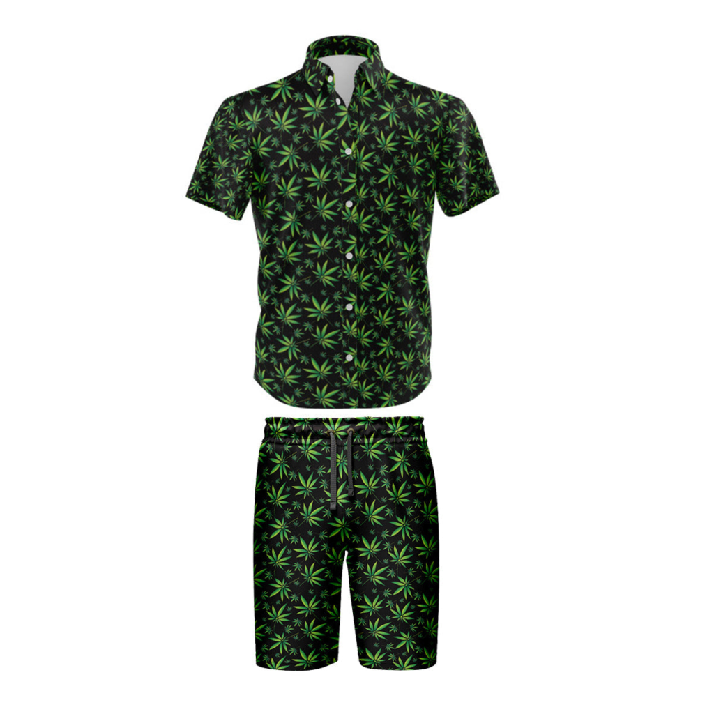 Botanical Leaf Black Shirt & Short Set – 5 Pack