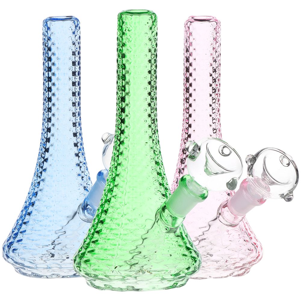 Sleek Art Deco Mini Glass Beaker Water Pipe – 5.5″ / 10mm F / Colors Vary