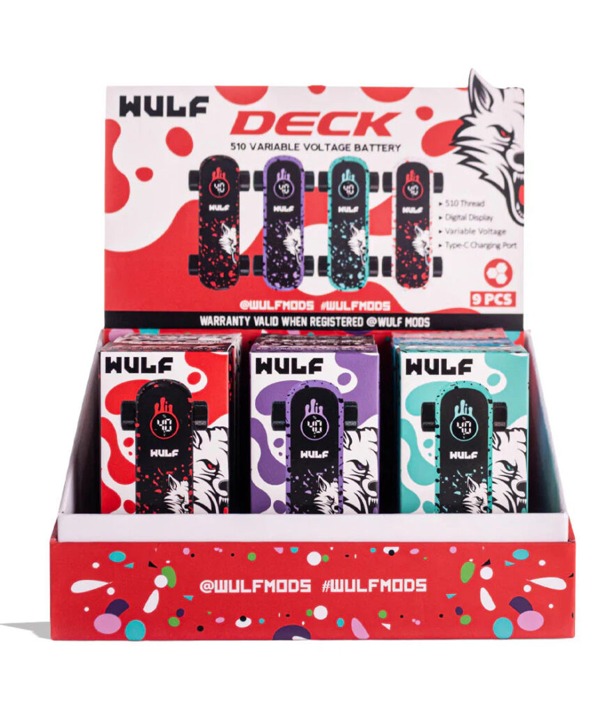 Wulf Deck Skateboard Cartridge Battery 9-Pack Display