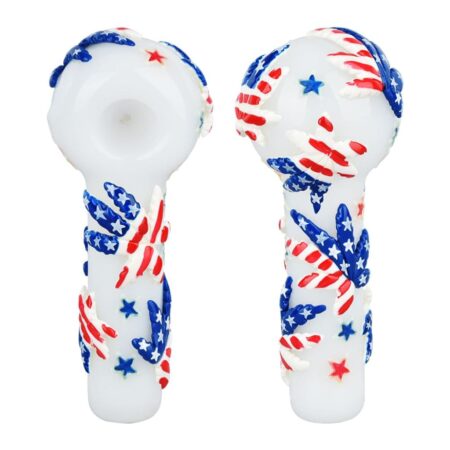 Patriotic Hemp Leaf Glass Spoon Pipe With Glow Accents