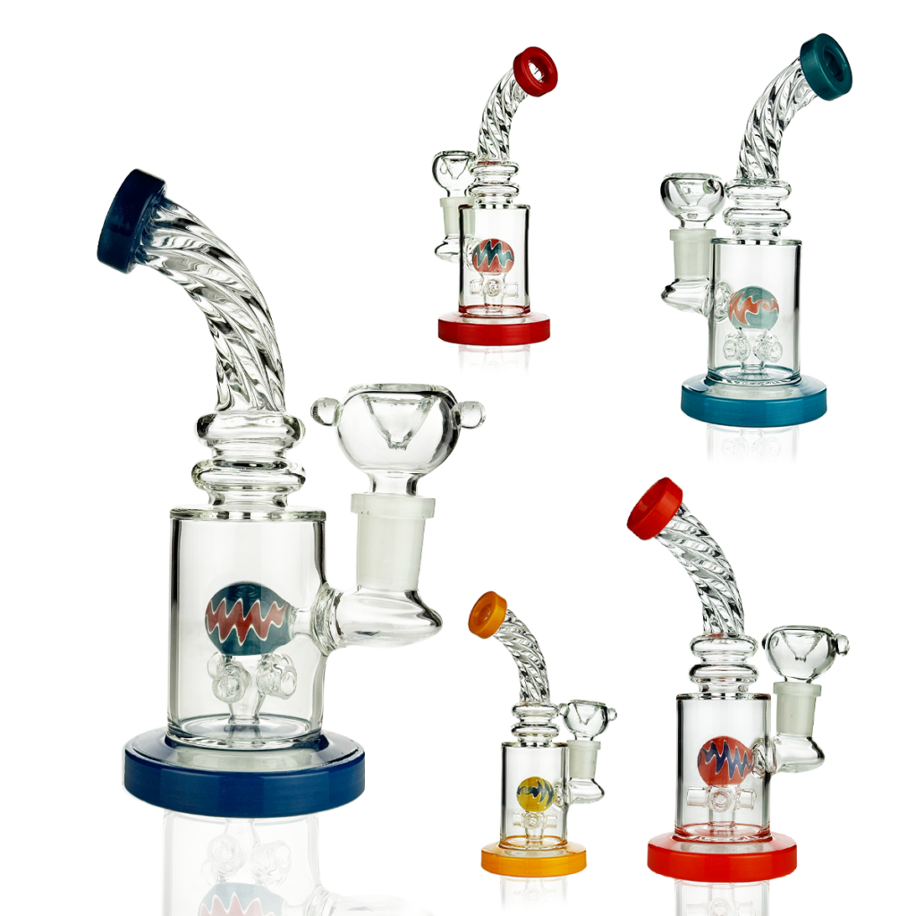 Spherical Water Pipe Rig with Colored Rod Accent