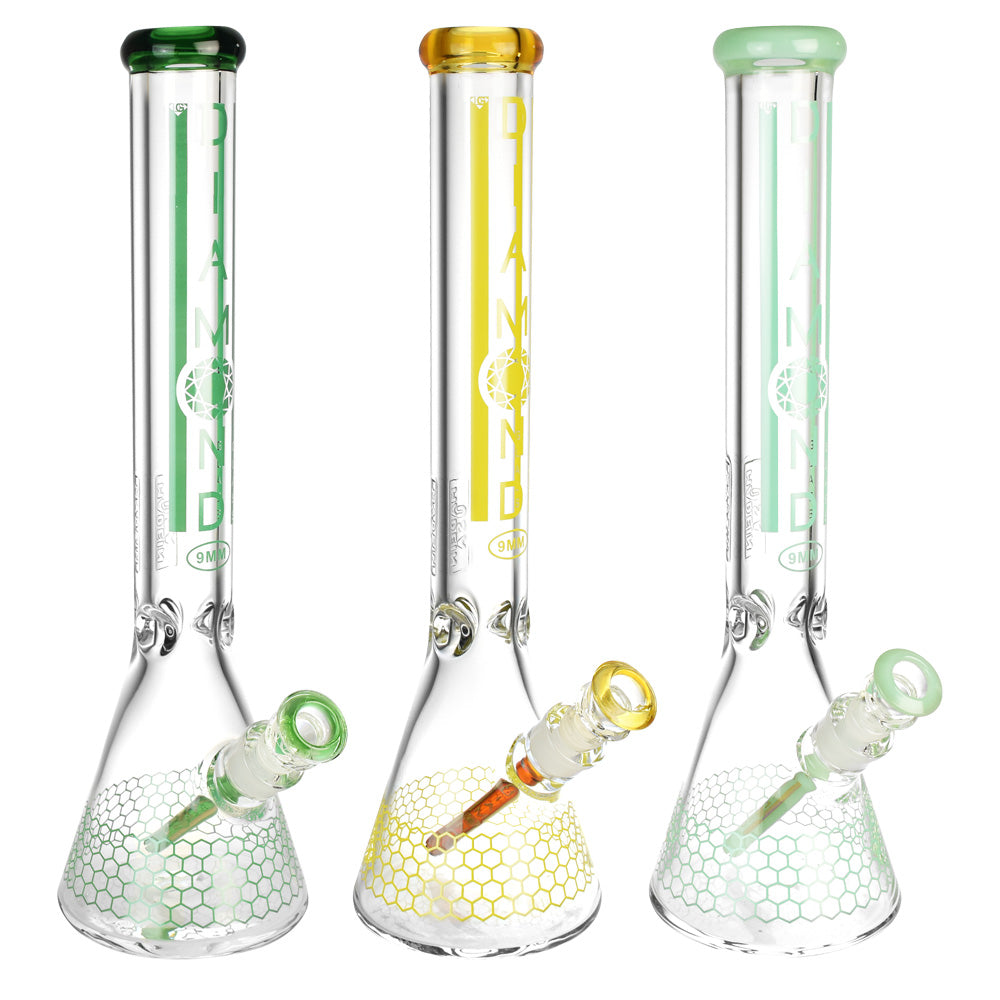 Diamond Glass Gold Dalmont Water Pipe – 17″/14mm F/Clrs Vary