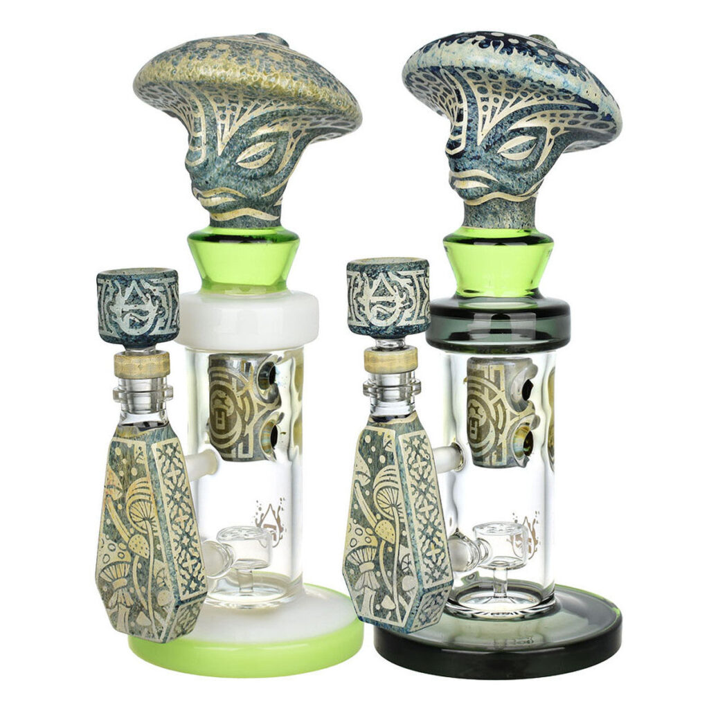 Pulsar Hieroglyphs Mushroom Wizard Water Pipe – 10.5″/14mm F/Colors Vary