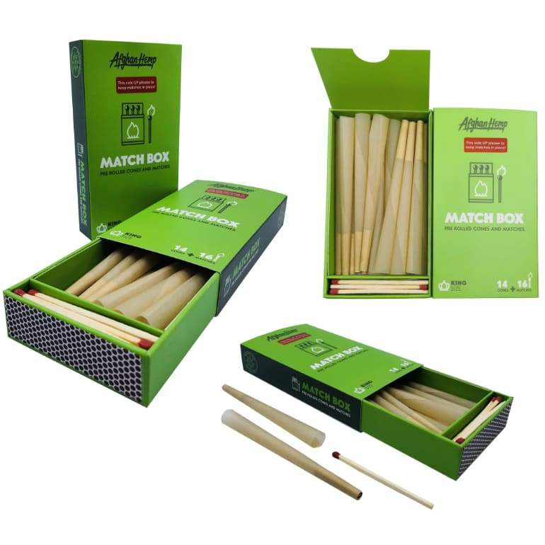 Afghan Hemp Matchbox Pre-roller Cone Filling with Matches Included - Image 2