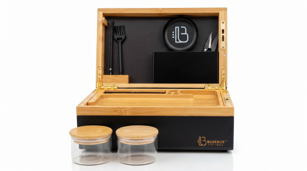 GOLDEN ROLLER BOX — Premium Bamboo Herb Box with Key Lock | BlueBus Fine Tools