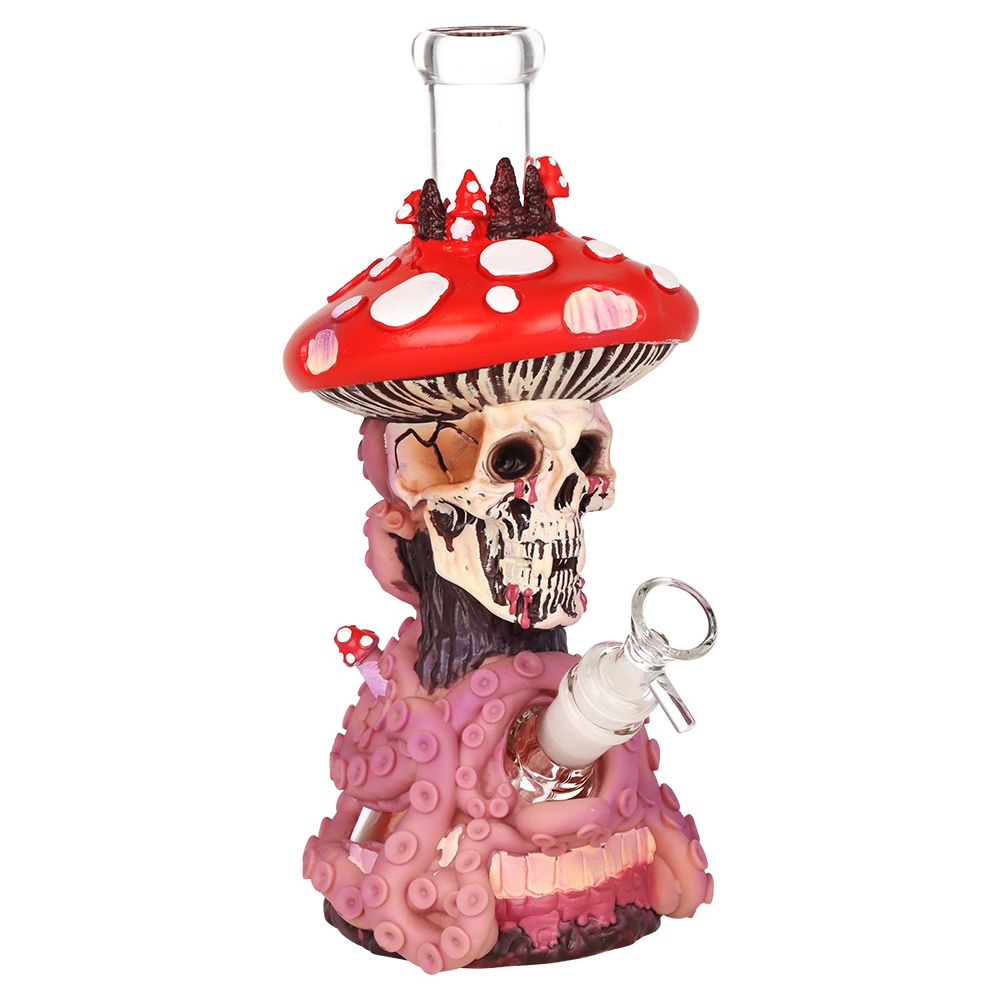 Mushroom Skull Tentacle Glass & Vinyl Water Pipe – 10.5″ / 14mm F
