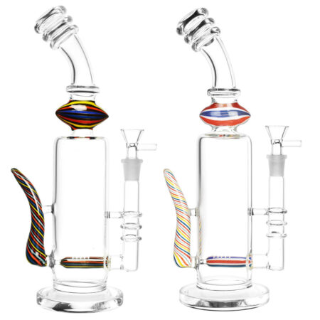 Candy Striped Water Pipe w/ Horn - 12.5"/14mm F/Colors Vary