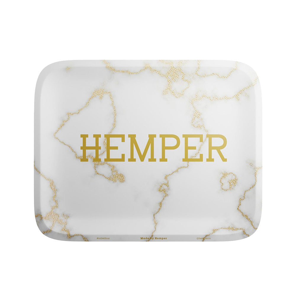 Hemper Luxe White/Gold Marble Metal Rolling Tray – 7″x5.5″