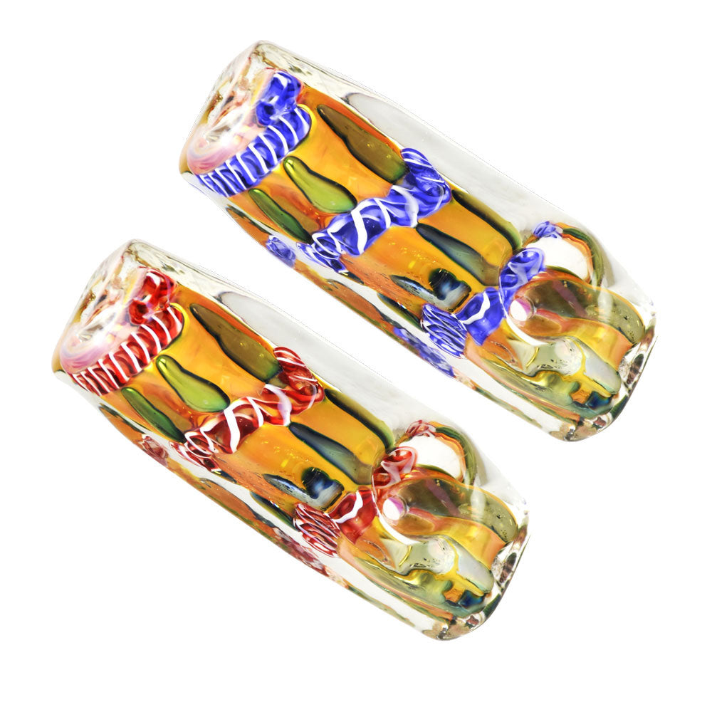 Fumed Metallic Abstract Squared Hand Pipe – 3″ / Colors Vary