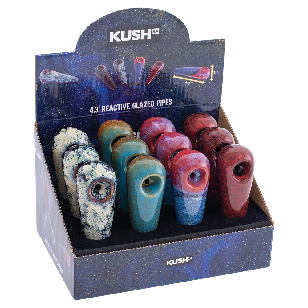 Kush RX Mini Reactive Glazed Ceramic Hand Pipes – 4.25″ / 12ct