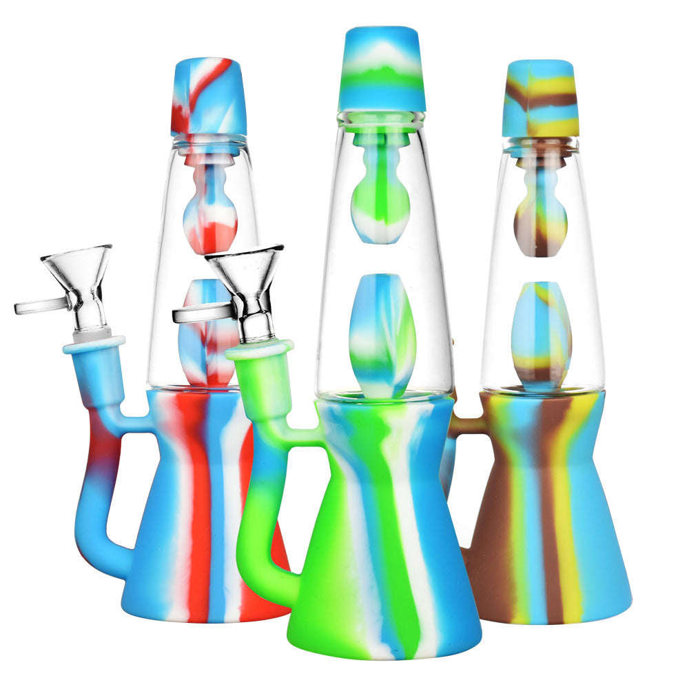 Lava Lamp Silicone/Glass Water Pipe- 8″ /14mm F /Colors Vary