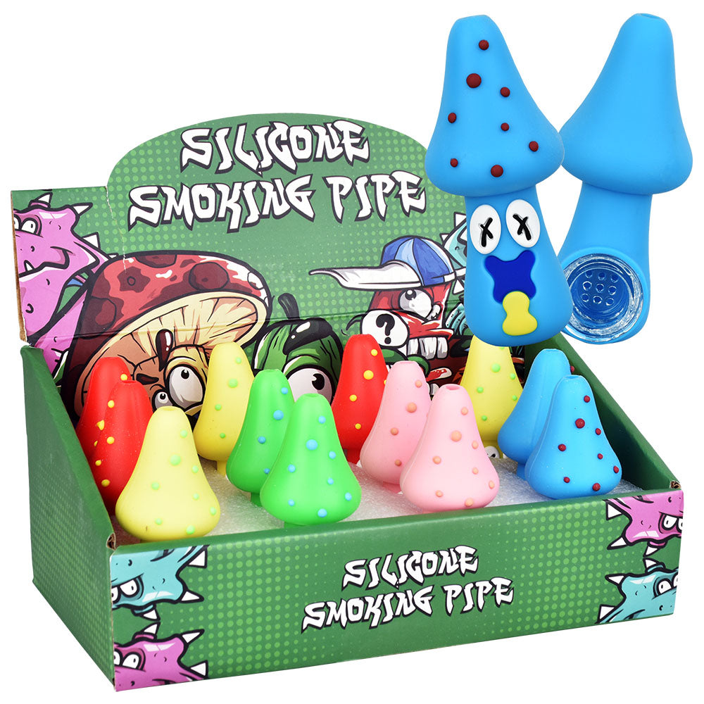 Spacey Facey Mushroom Silicone Hand Pipe – 3″ / 12 Pcs