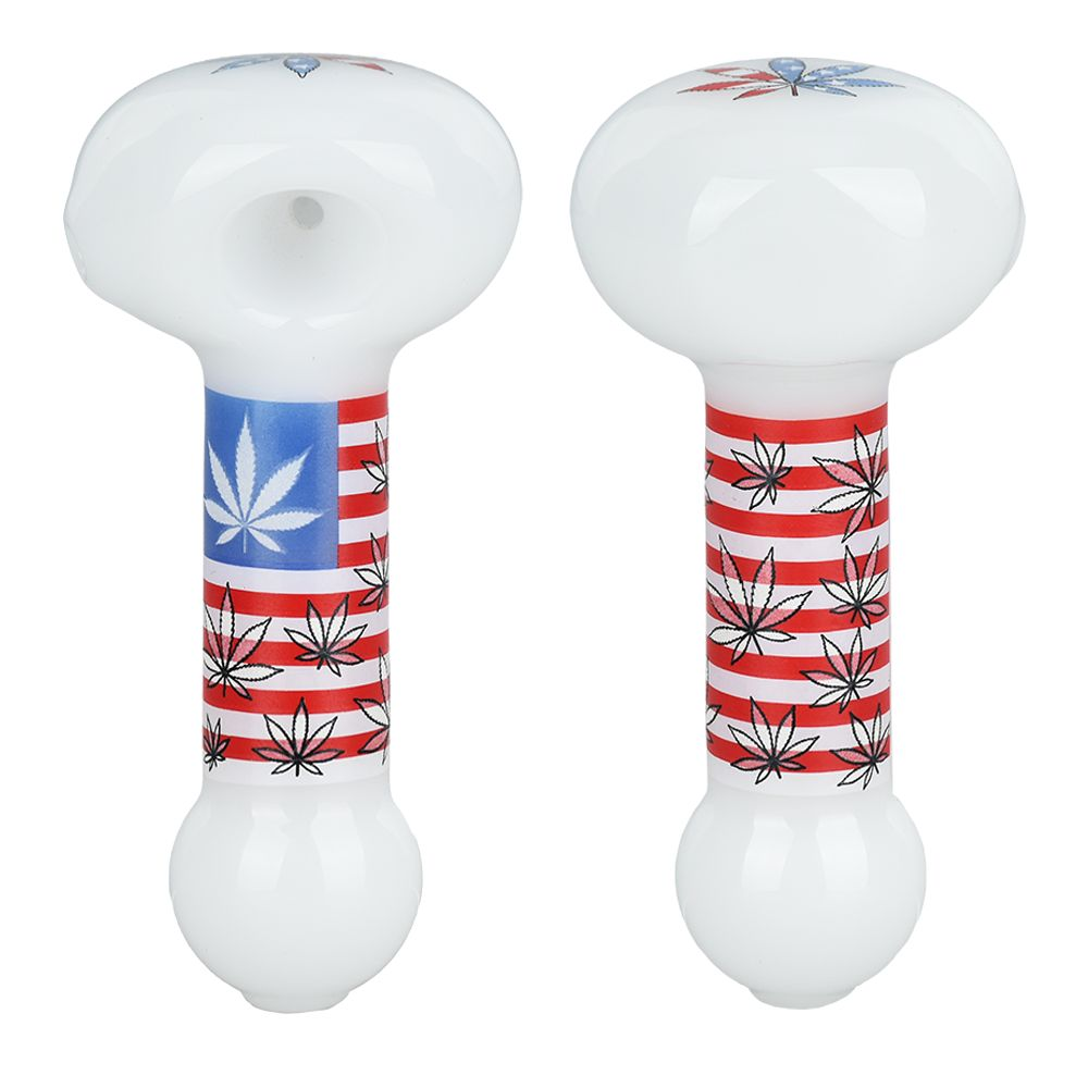 American Hemp Leaf Flag Glow Glass Spoon Pipe – 4″