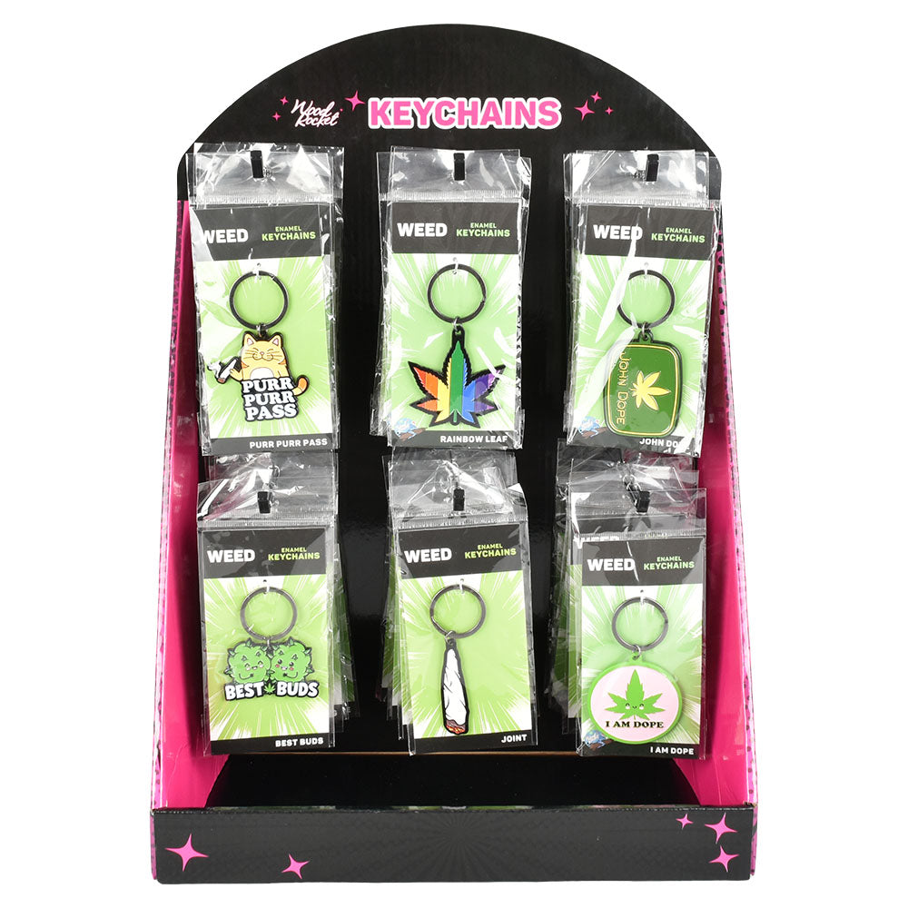 Wood Rocket Hemp Enamel Keychains – Assorted Designs 36PC DISPLAY –