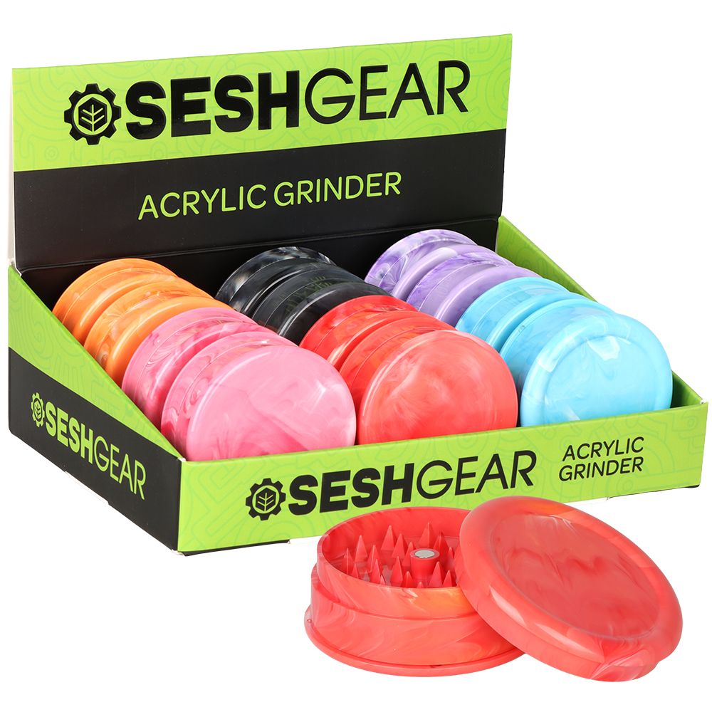 12CT DISPLAY – SeshGear Marbled Acrylic Grinder –  2pc / 2.4″ / Assorted Colors