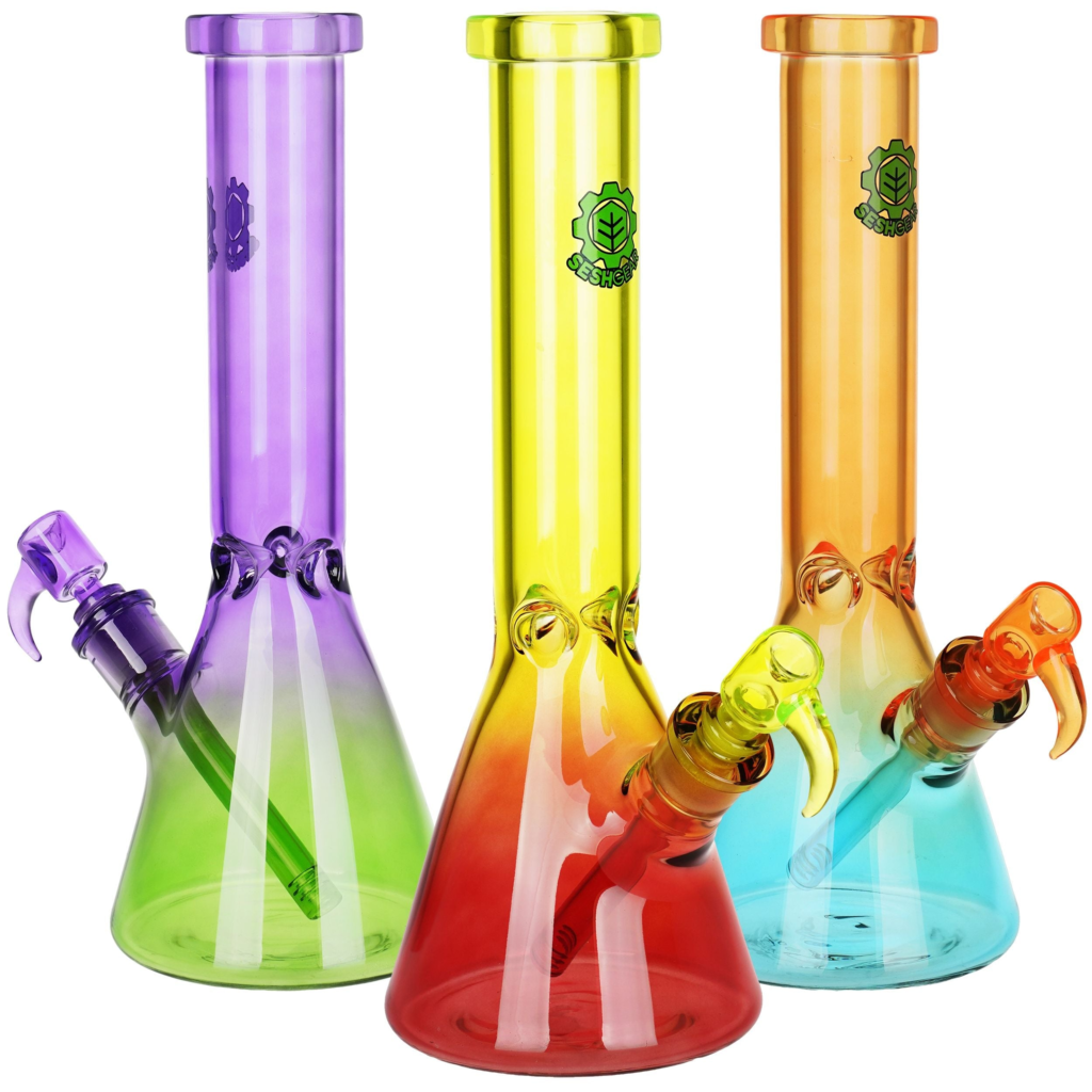 3CT BUNDLE – Seshgear Straight Up Beaker Glass Water Pipe – 13.75″ / 14mm F / Assorted Colors