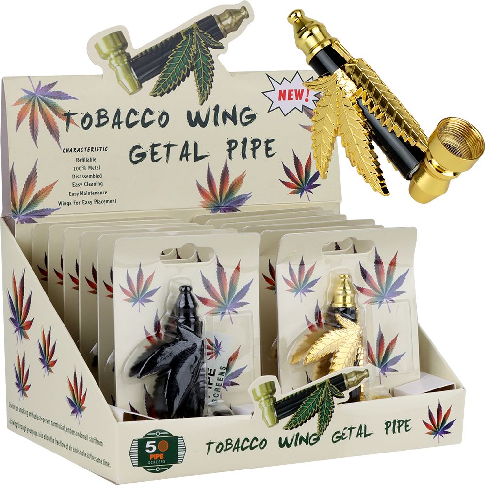 Metal Hemp Leaf Hand Pipe – 3.5″ 12ct